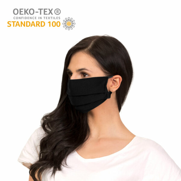 maska ochronna wielorazowa czarna z kieszonka pol profil certyfikat oeko tex standard 100