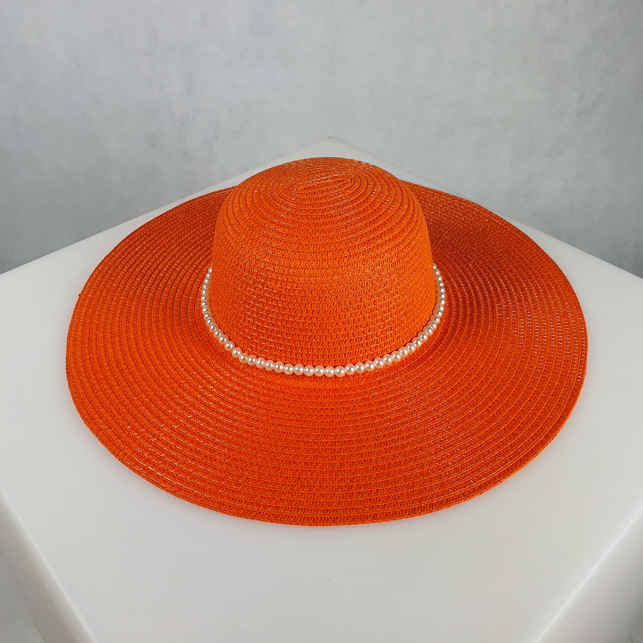 kapelusz letni plazowy z perelkami Laura Orange pomaranczowy polski producent strojow kapielowych LAVEL sam kapelusz 2