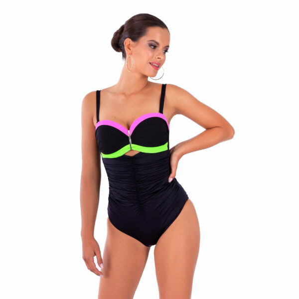 ANASTAZJA O POP ART black one-piece bathing suit push up slimming for small breasts for a large belly Polish manufacturer lavel 2023 front 2