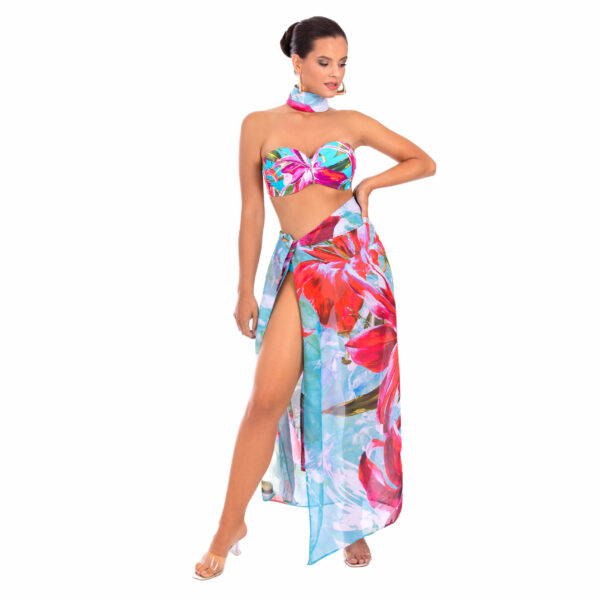 PAREO C4 beach cape tied in several ways with flowers Polish manufacturer lavel 2023 front
