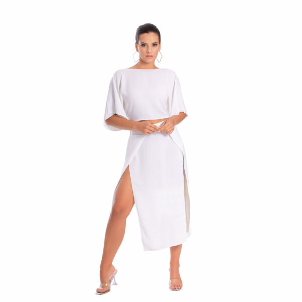RITA SKIRT R6 falda de playa blanca con aberturas midi fabricante polaco lavel 2023 frente