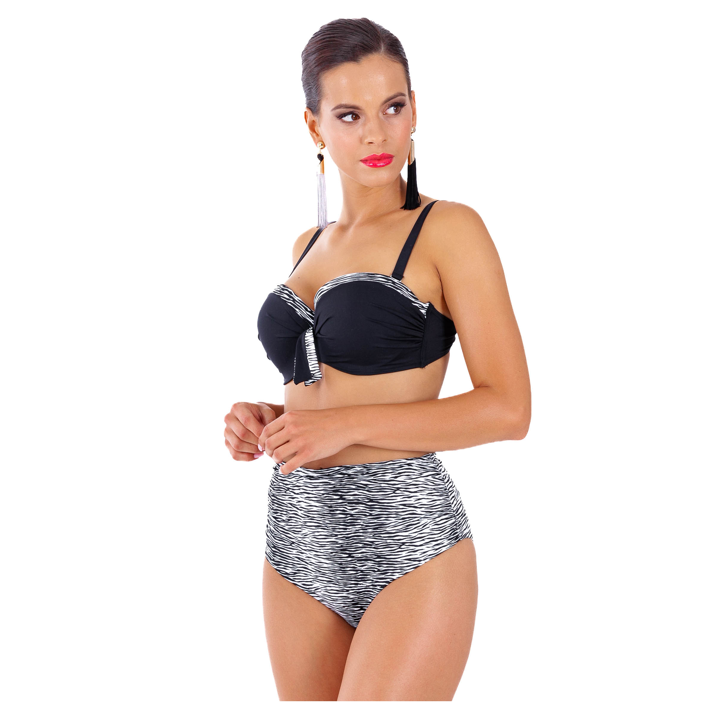 Abi / F6 - two-piece push-up swimsuit with a high waist in an animal pattern