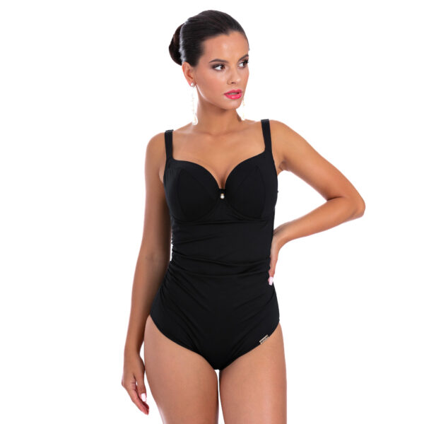 Schwarzer einteiliger, formender Badeanzug, schlankmachender Lavel-Lack-Designer-Badeanzug (4 von 14)