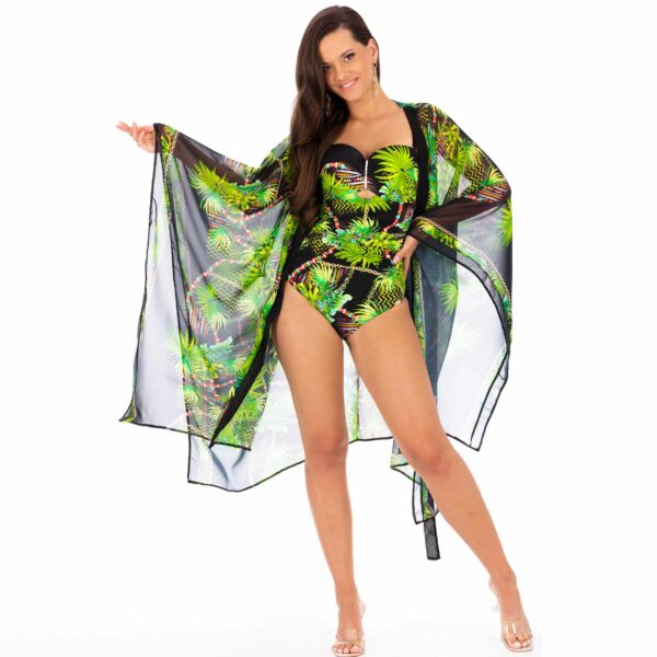 PROF kimono Z23 green cover for swimsuit negligee transparent bathrobe pareo beach cover leaves Polish production lavel 2024 4