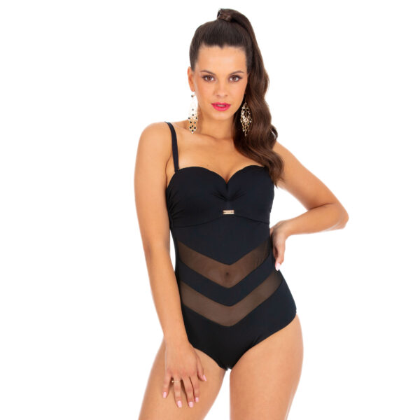 Amelia negro black One-piece Swimsuit Amelia with Push Up Slimming Black with Mesh Sexy swimsuit for small breasts Tummy shaping Polish manufacturer LAVEL 2024 (2)