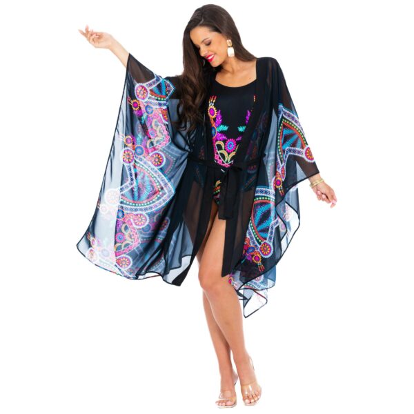 Kimono Z22 Beach kimono with a belt for a large belly, covering for large breasts, slimming for plus size women, tied beach cover-up XL, Polish manufacturer LAVEL 2024 (9)