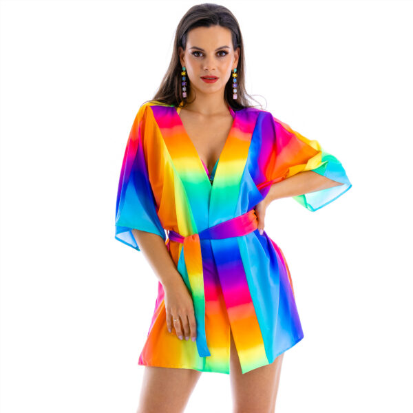 Kristina C8 Colorful beach cover-up dress with a belt, cover-up for a swimsuit, beach accessories, shaded, long-sleeved, short pareo, XXL, Polish manufacturer LAVEL 2024 (1)