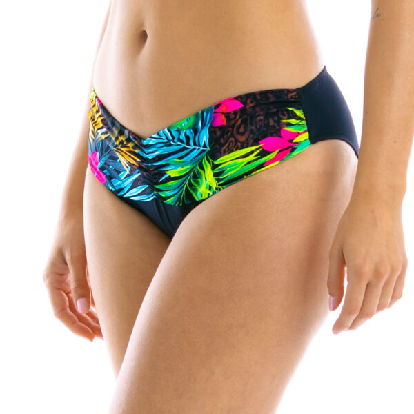 Kalhotky vMn N20 Dámské plavky s rostlinným vzorem, palmové listy, černé, velmi měkké, s odnímatelnými ramínky, dámské plavky na velké boky, elastické, Polský výrobce (1)