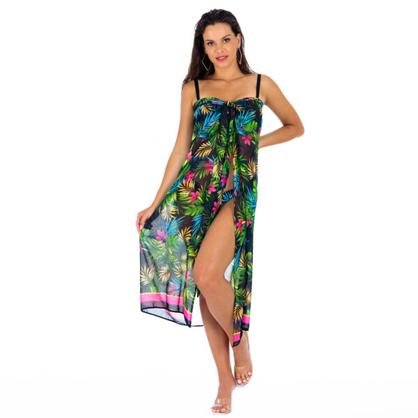 Pareo N20 Beach pareo scarf Beach dress tied in several ways with tropical plants for large breasts for large belly slimming cover Polish manufacturer LAVEL 2024 (1)