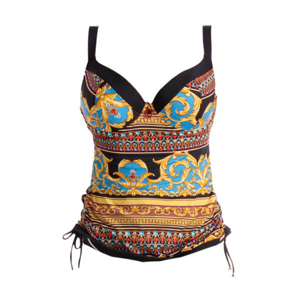Tankini Cup Z27 Tankini top z wszytym biustonoszem i zapinaniem z tyłu na duży biust bluzka kąpielowa kolorowy czarny zółty pomarańczowy kostium kąpielowy dwuczęściowy strój kąpielowy LAVEL polska 6