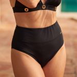 majtki kąpielowe damskie czarne modelujące brzuch z wyoskim stanem na duży brzuch odwijane ukrywające boczki dół bikini plus size