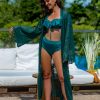 Aura K43 Koronkowy szlafrok plażowy długa ażurowa narzutka plażowa zielony turkusowy biustonosz kąpielowy góra od bikini dół od bikini 19