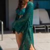 Aura K43 Koronkowy szlafrok plażowy długa ażurowa narzutka plażowa zielony turkusowy biustonosz kąpielowy góra od bikini dół od bikini 21