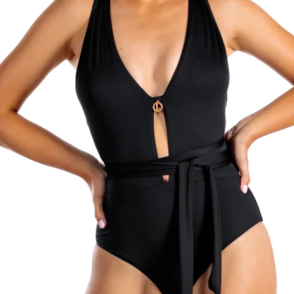 Vera L Negro Jednoczesciowy stroj kapielowey z wiazaniem w talii modelujacu brzuch i wiazany na szyi czarny LAVEL polska produkcja (5)