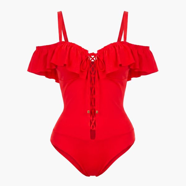czerwony jednoczęściowy strój kąpielowy modelujący kostium kąpielowy jednoczęściowe stroje kąpielowe wyszczuplające pushup z push up ekskluzywne 2026 na duży brzuch ukrywające brzuszek seksowne seksi modn