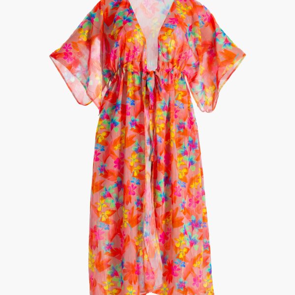 długa narzutka plażowa=neonowa w kwiaty szlafrok plażowy lekki zwiewny narzuta na strój kąpielowy na bikini koralowa (3) długa narzutka plażowa=neonowa w kwiaty szlafrok plażowy lekki zwiewny narzuta na strój kąpielowy na bikini koralowa (3)