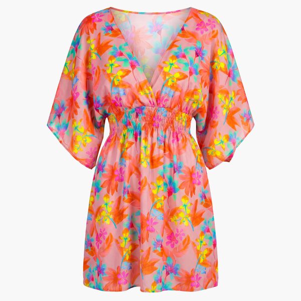 letnia sukienka neonowa w kwiaty na plażę sukienki plażowe z gumką w talii sukienki mini plus size letnia sukienka neonowa w kwiaty na plażę sukienki plażowe z gumką w talii sukienki mini plus size